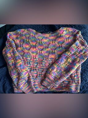 wild fable Multicolor Openwork Knit Scoop-Neck Sweater